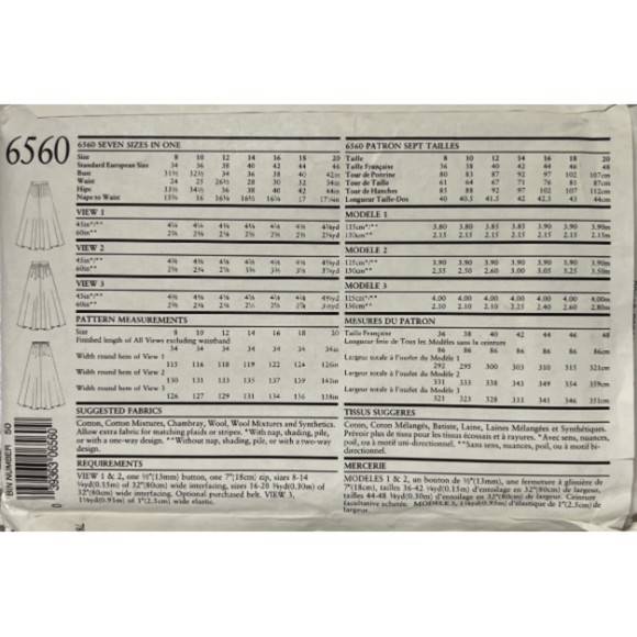 Vintage ©1980's New Look 6560, Skirt pattern  - Size 8-10-12-14-16-18-20 - Picture 2 of 2